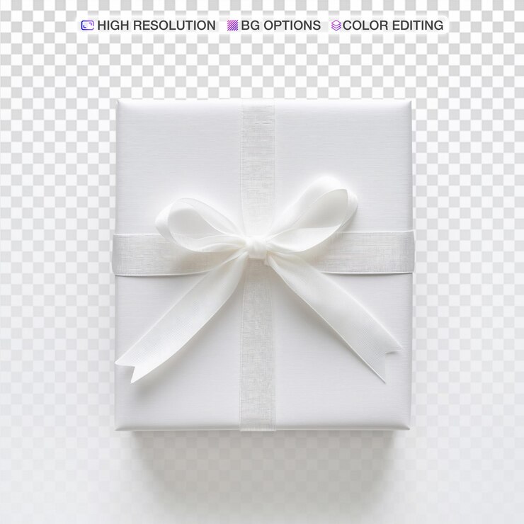 PSD elegant coffret cadeau blanc attaché avec un ruban sur un fond propre