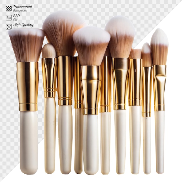 PSD elegant collection of makeup brushes with golden handles
