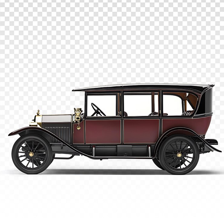 PSD elegant early 20th century maroon classic car against white background