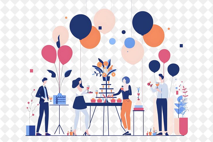 PSD elegant event designer mit charakteren entwerfen und dekorieren von png-menschen in der täglichen arbeit illustration