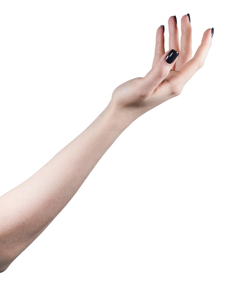 PSD elegant female hand with black nail polish reaching up