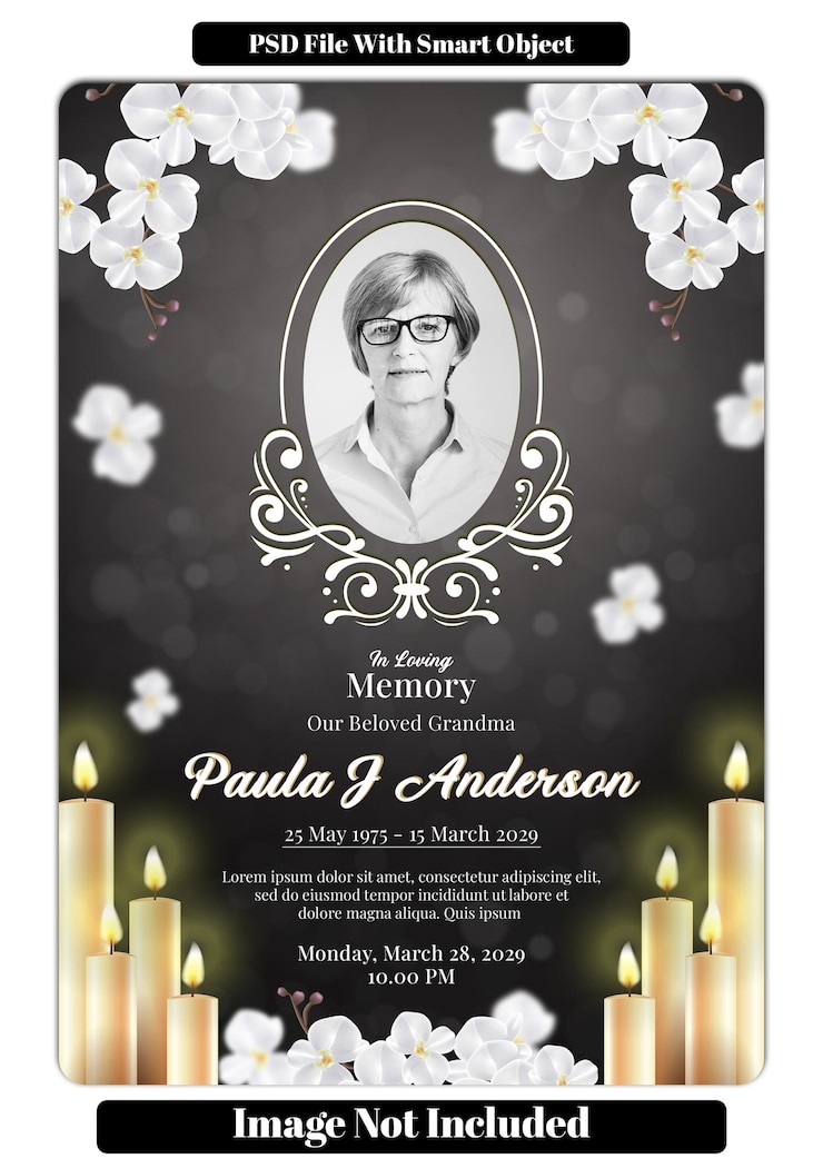 PSD elegant funeral memorial flyer