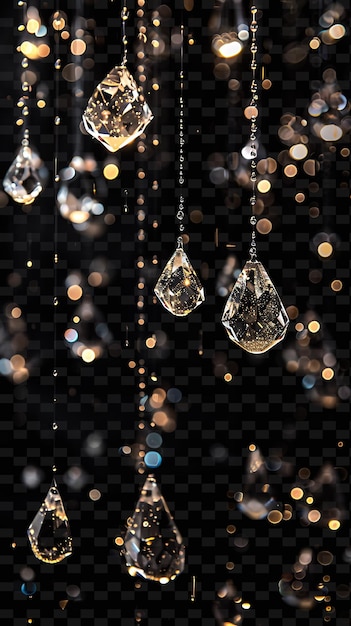 PSD elegant glowing chandelier rain with crystal droplets and cl png neon light effect y2k collection