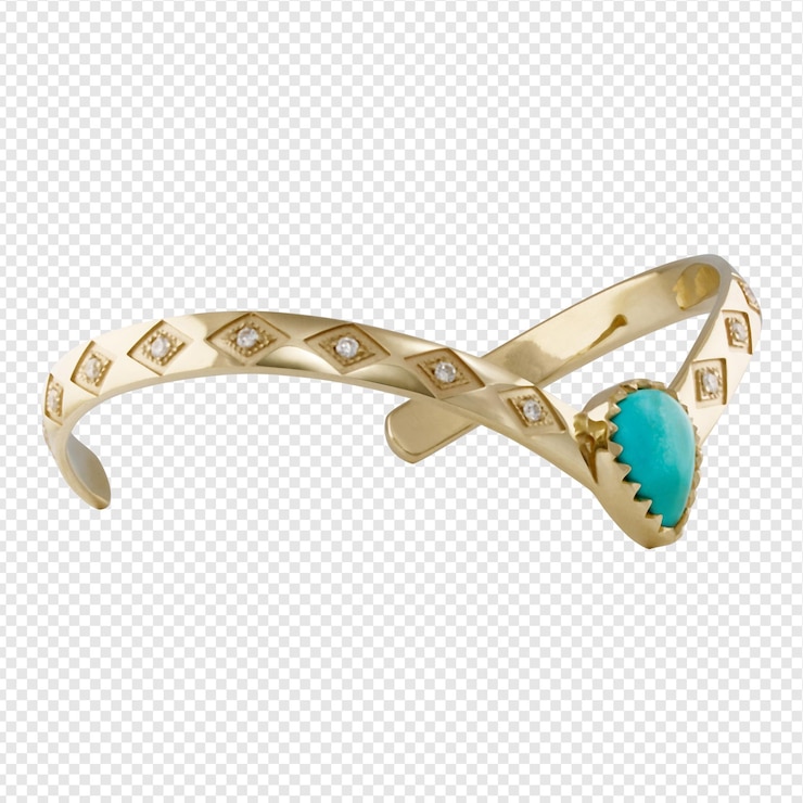 PSD elegant gold ring with turquoise gemstone and diamond accents