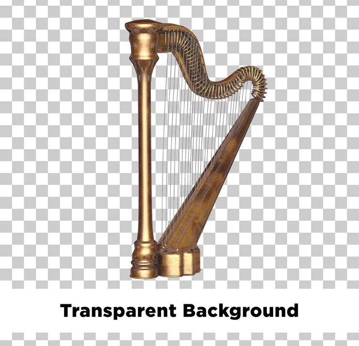 PSD elegant golden harp with transparent background