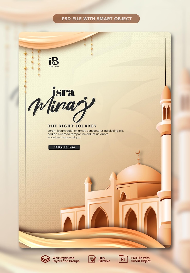 PSD elegant isra miraj celebration flyer template