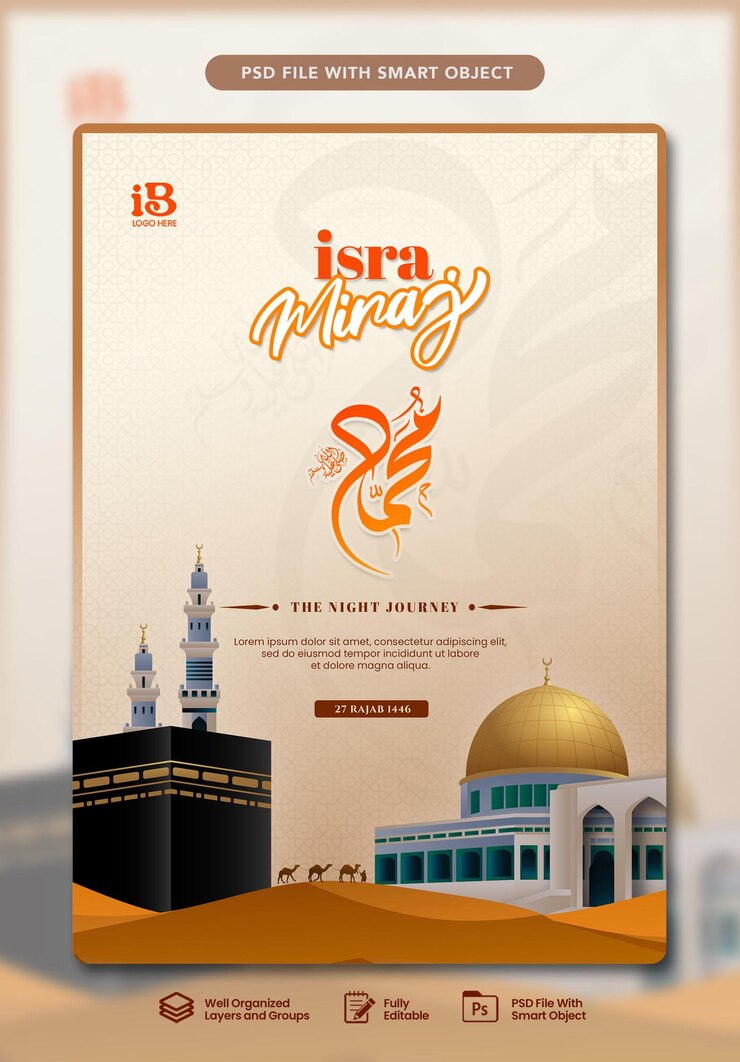PSD elegant isra miraj celebration flyer