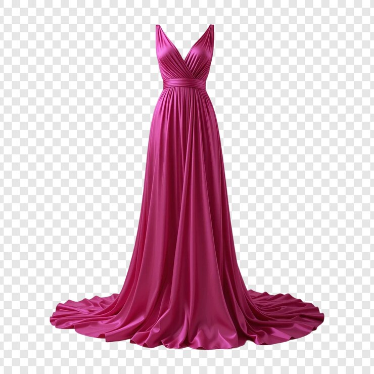 PSD elegant magenta satin gown dress on a transparent background png file