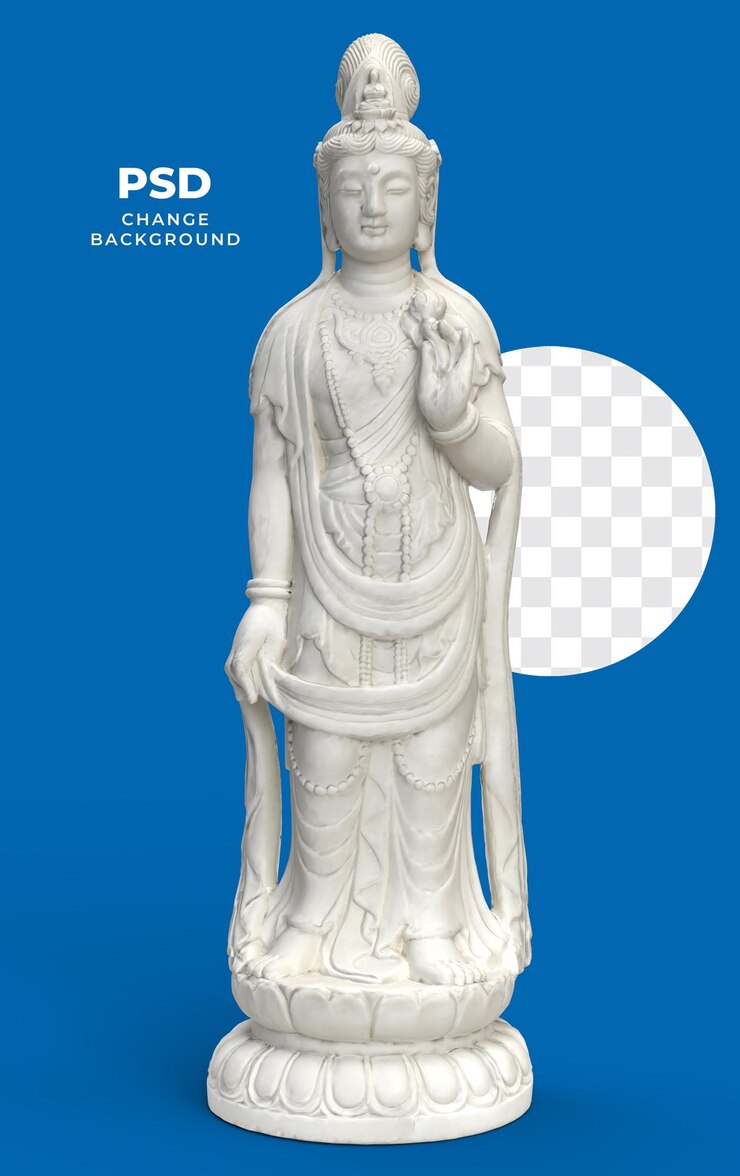 PSD elegant marble buddha statue with serene expression