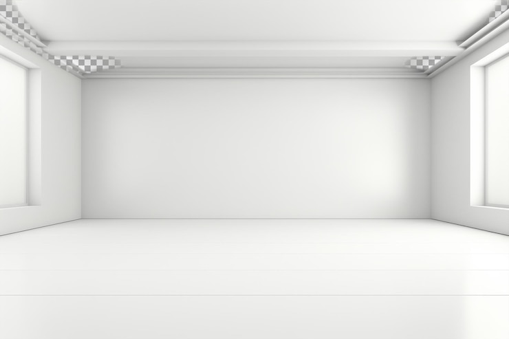 PSD elegant minimalistischer innenraum mit hellem sonnenlicht, das durch große fenster strömt