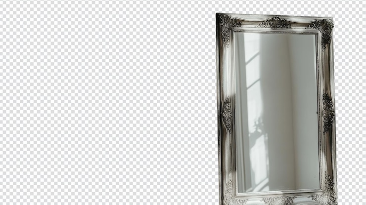 PSD elegant miroir à charpente argentée avec des motifs intricats parfait pour la décoration de la maison et l'inspiration de design d'intérieur