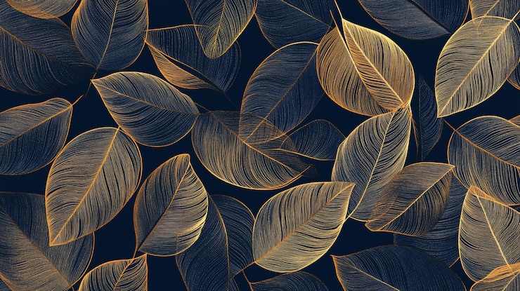 PSD un élégant motif de feuilles en or et bleu marin