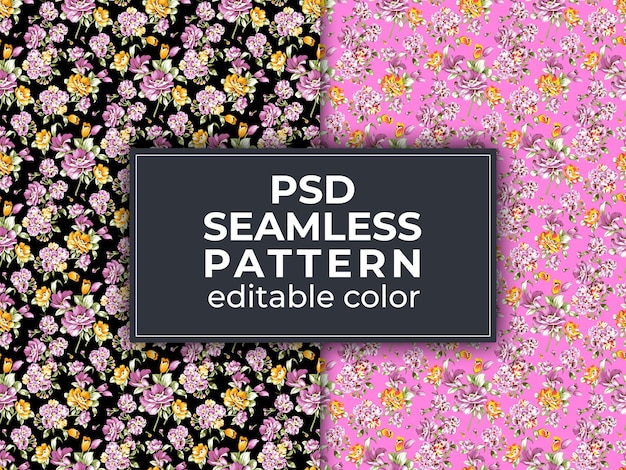 PSD Élégant motif harmonieux de fleurs aux tons de couleurs modifiables rustiques