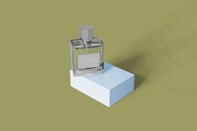Elegant Perfume Bottle on a Light Blue Cube