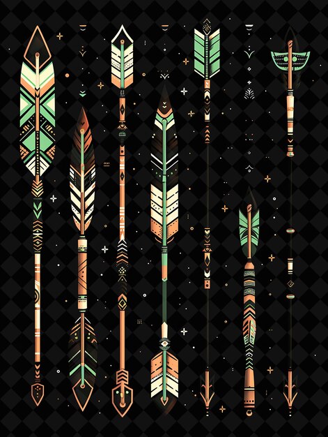 PSD elegant quiver 8 bit pixel avec des flèches et des plumes avec pour y2k shape neon color art collections