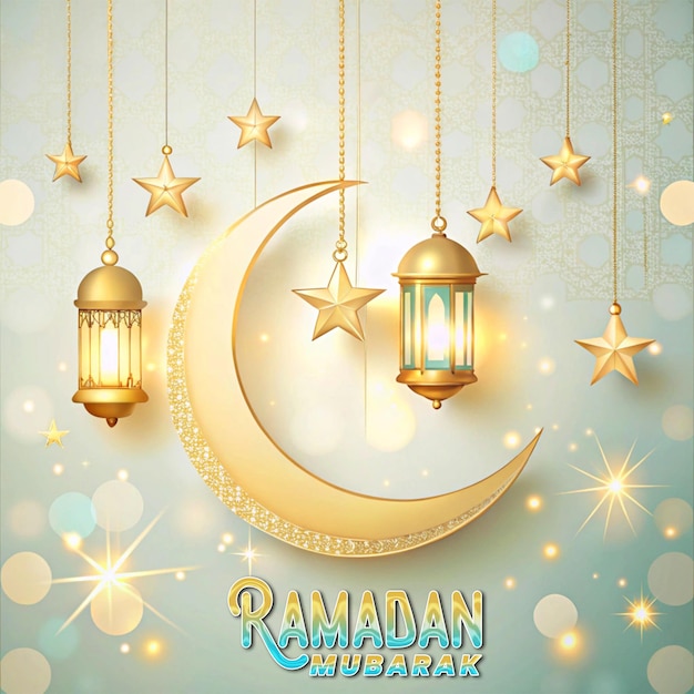 Elegant Ramadan Kareem Hintergrund Halbmond und Lichter