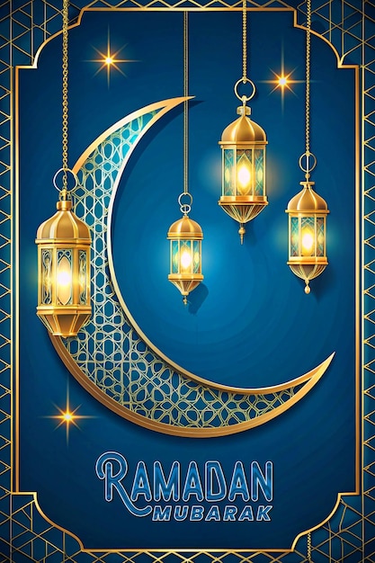 Elegant Ramadan Kareem Hintergrund Halbmond und Lichter