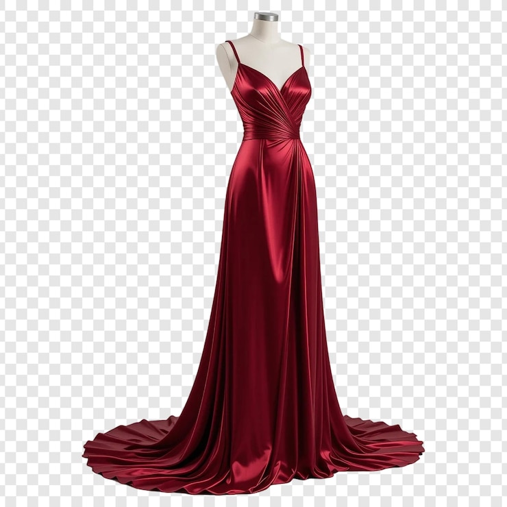 PSD elegant red satin gown dress on a transparent background png file