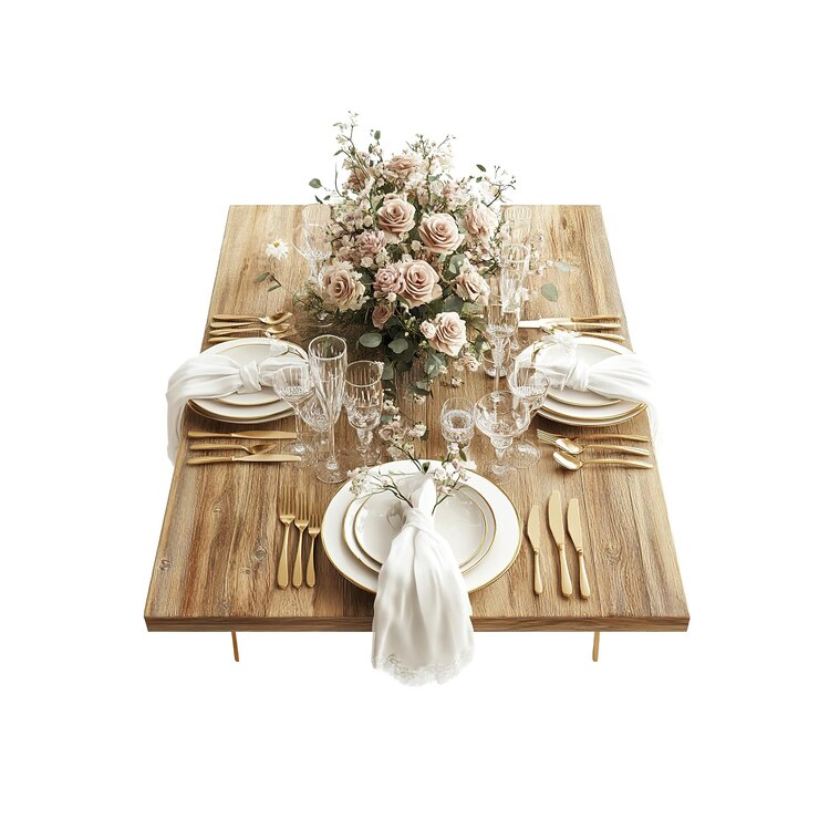 PSD elegant rustikaler hochzeitsstuhl mit blushen rosen und goldenem geschirr