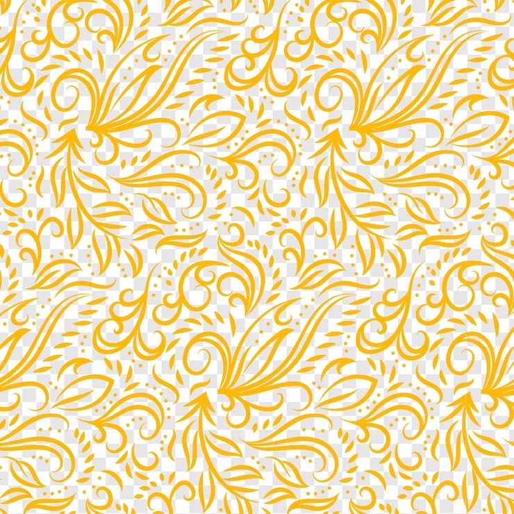 PSD elegant seamless floral in yellow isolated on transparent background