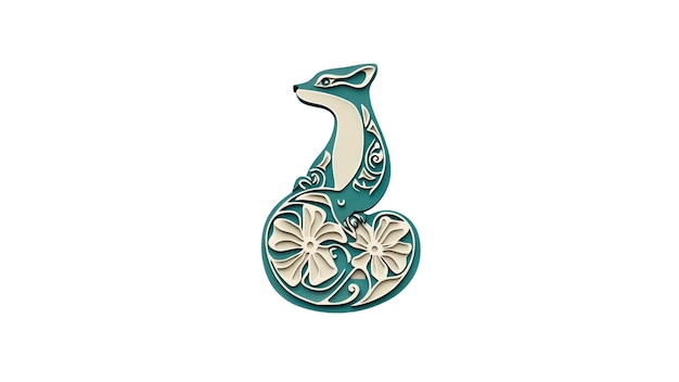 Elegant Teal Fox mit blumigem Design Komplizierte 3D-Rendering eines Fuchses, der inmitten von Blumen sitzt