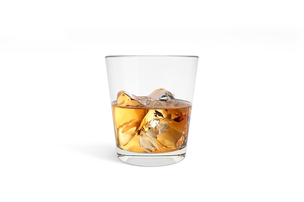 PSD elegant verre de whisky avec des cubes de glace sur un fond transparent