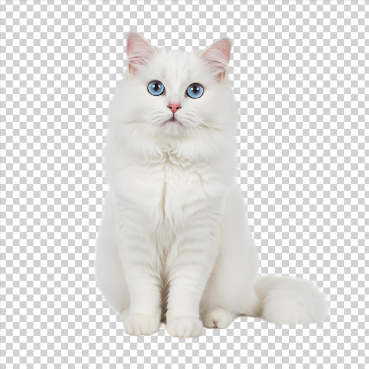 Elegant White Persian Cat Gracefully Sitting with Striking Blue Eyes