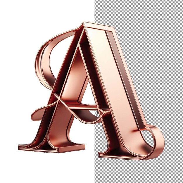 Elegante 3d-buchstaben aus rose gold in durchsichtiger größe