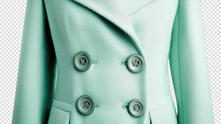 PSD elegante abrigo de pavo verde menta con grandes botones perfecto para elegantes trajes de invierno y campañas de moda