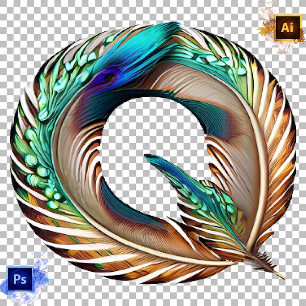 PSD elegante alfabeto letra a a z pluma de pavo real diseño de letra q