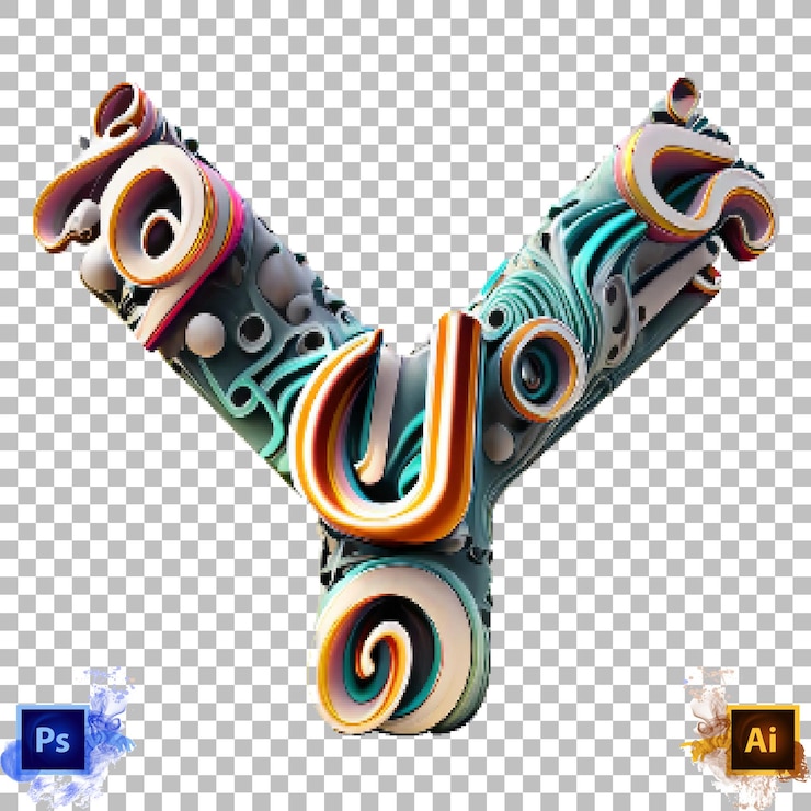 PSD elegante alfabeto letra a a z trippy diseño de letra 3d y