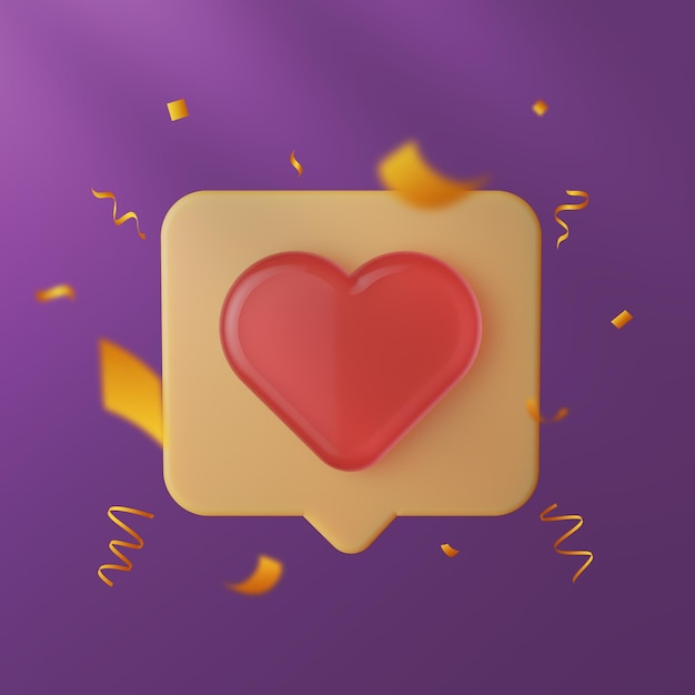 Elegante amor de redes sociales y como icono 3d con confeti dorado