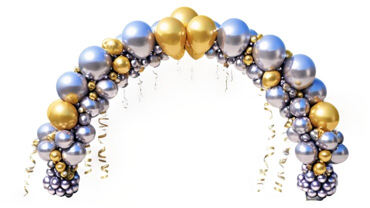 PSD elegante arco de globos de oro y plata