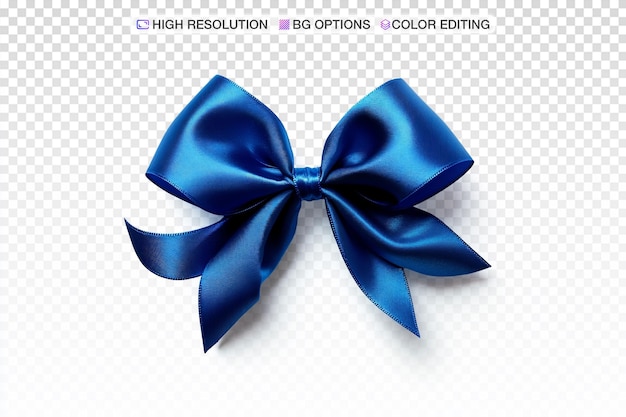 Elegante arco de regalo de satén azul sobre un fondo blanco crujiente