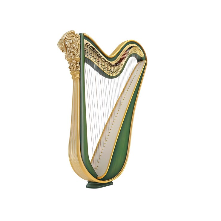 PSD elegante arpa verde e dorata strumento musicale musica classica