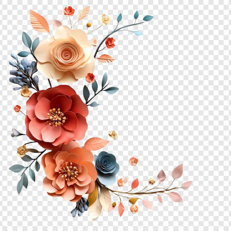 PSD une élégante arrangement floral en papier un coin de fleurs délicates