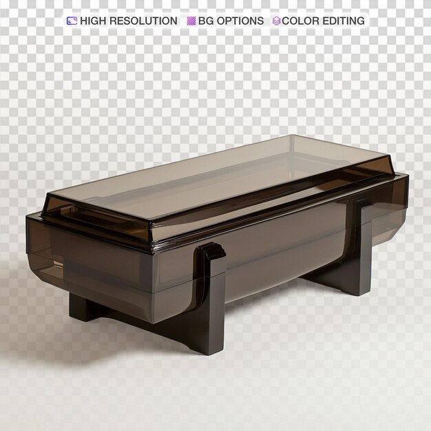 Elegante ataúd de vidrio inspirado en Bauhaus con base marrón oscuro