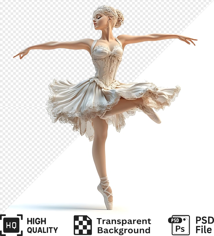 PSD elegante bailarina en un vestido de tulipán actuando en pointe con un fondo transparente aislado