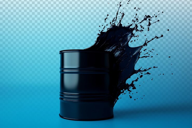 PSD elegante barril de petróleo con llamativas salpicaduras negras