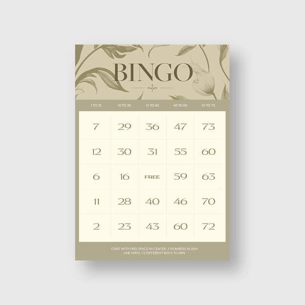 PSD elegante bingo-karten-vorlage für druckbare bigo-karten v5 in photoshop psd