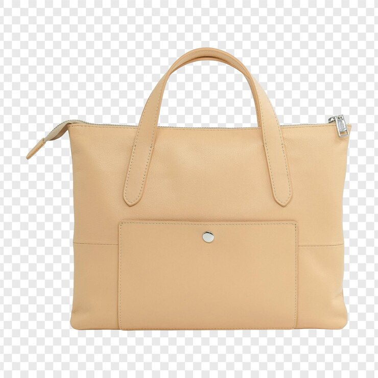 PSD elegante bolsa de cuero beige con cremallera y mangos superiores