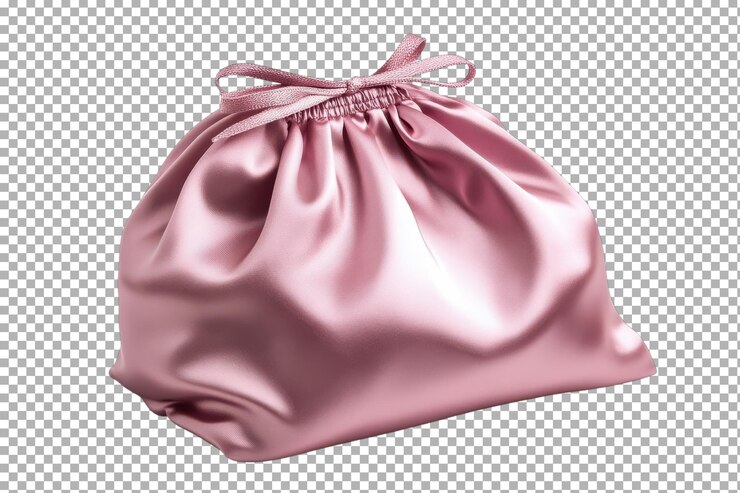 PSD elegante bolsa de satén rosa expuesta sobre un fondo blanco perfecta para regalos y accesorios