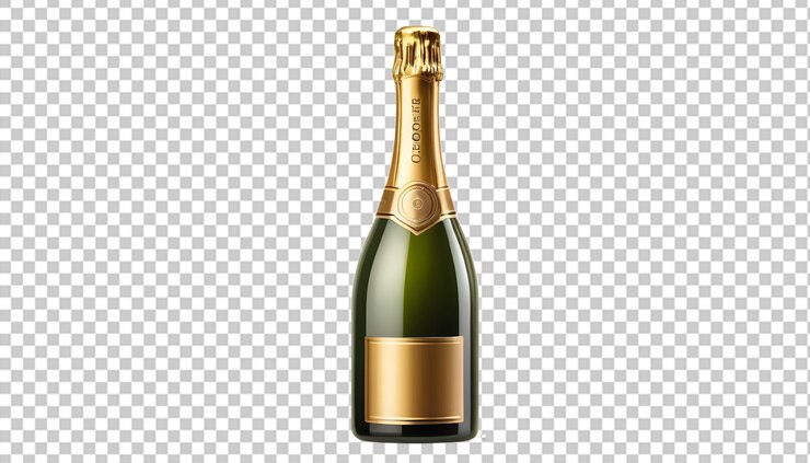 PSD elegante botella de champán verde con tapa de oro con etiqueta vacía