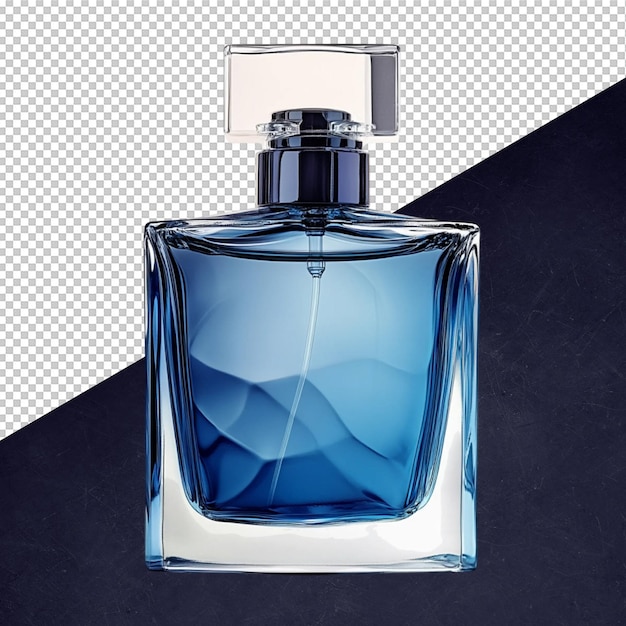 Elegante botella de perfume azul