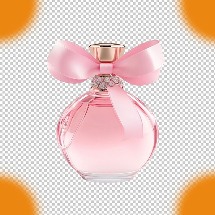 Elegante botella de perfume rosa con arco hermoso diseño fragancia de lujo mujeres moda regalo 3d alto