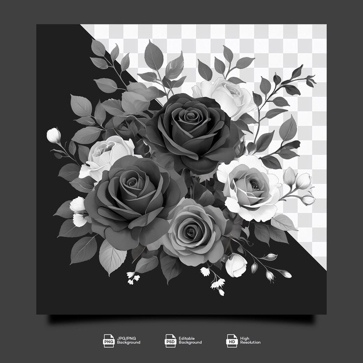 PSD elegante bouquet di rose monocromatiche