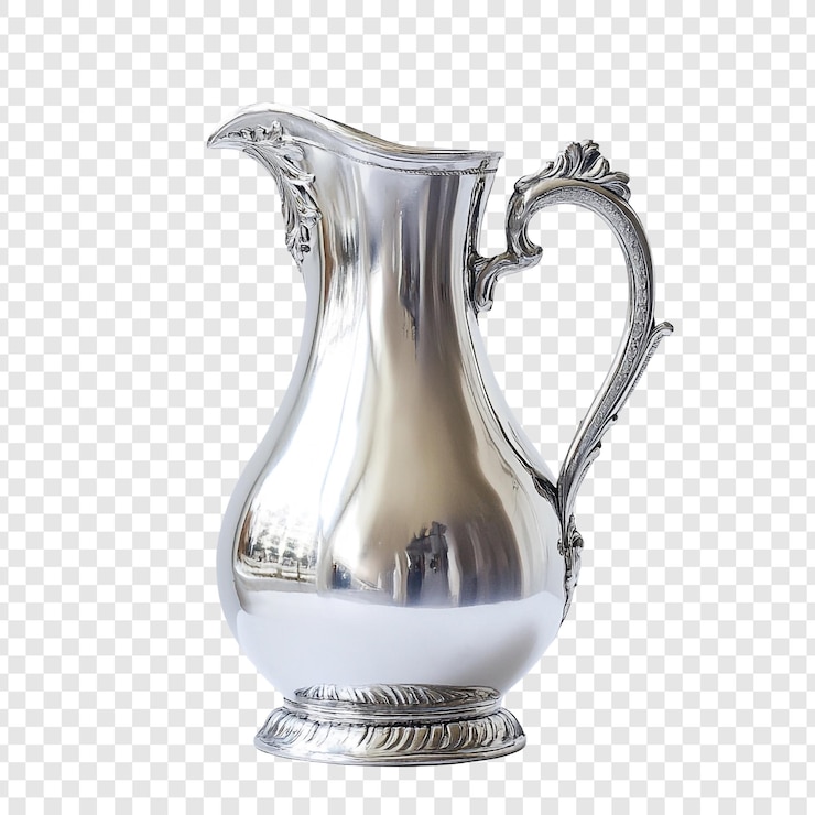PSD elegante brocca d'argento, un riflesso del design classico