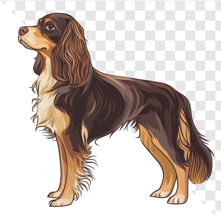 PSD elegante brown e tan cocker spaniel perfil do cão majestic pose