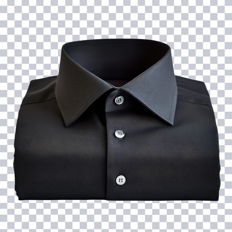 PSD elegante camicia nera ben piegata su una superficie pulita