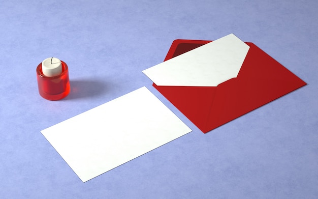 Elegante carta e busta mockup con candela